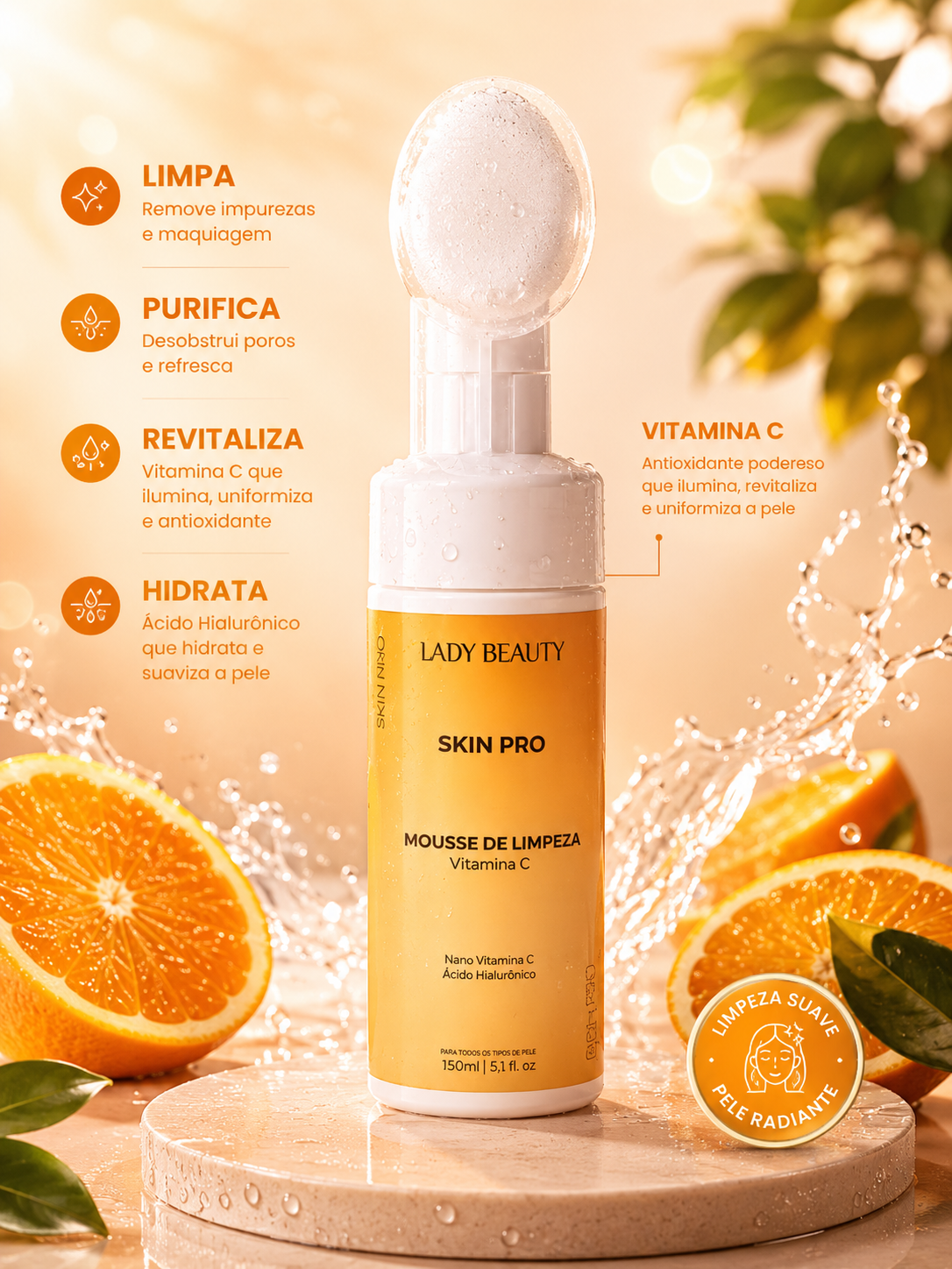 Mousse de Limpeza Skin Pro Vitamina C 150ml