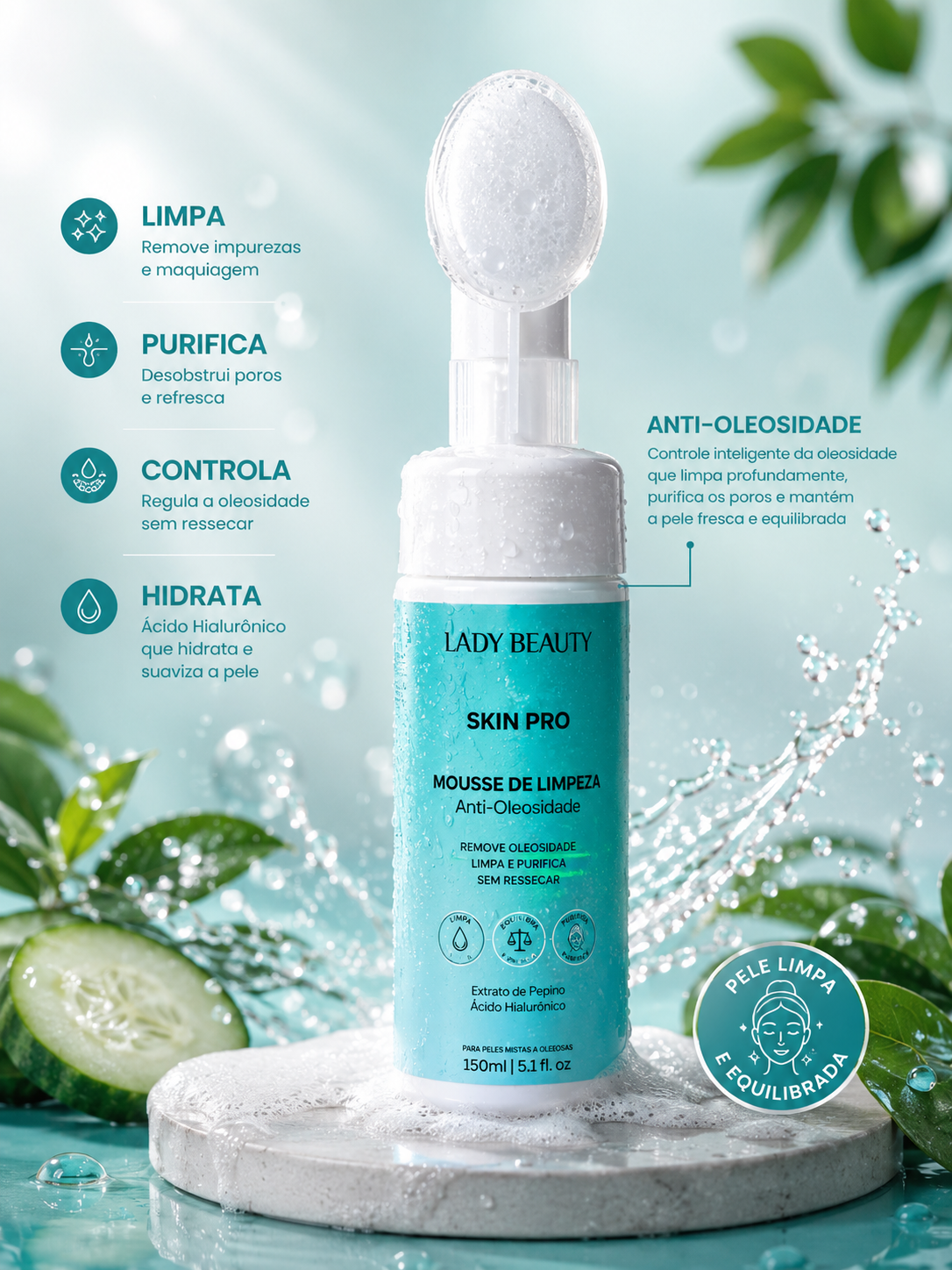 Mousse de Limpeza Skin Pro Anti-Oleosidade 150ml