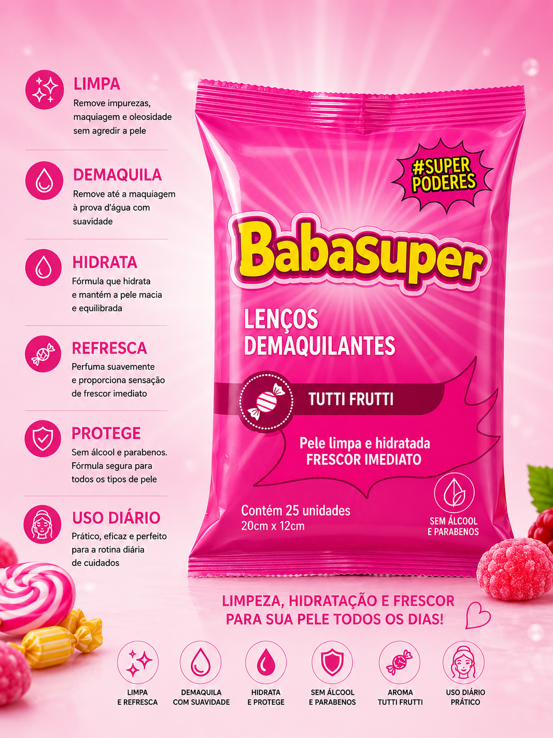Lenço Demaquilante Tutti Frutti 25 unidades