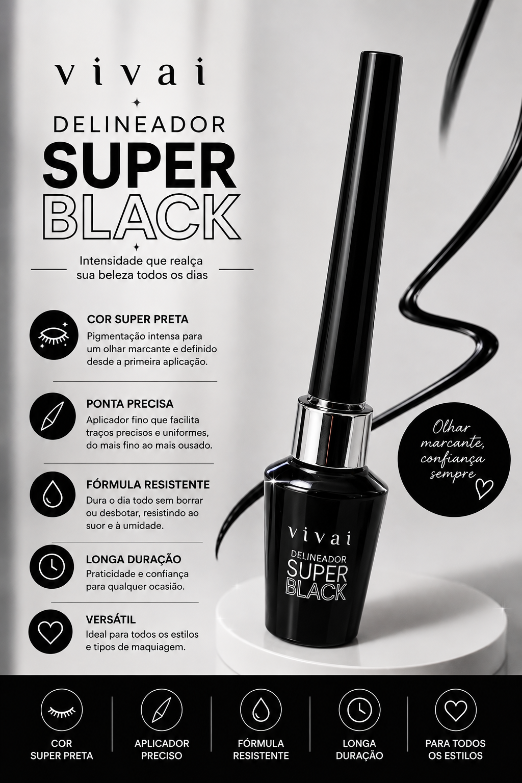 Delineador Líquido Super Black Vivai