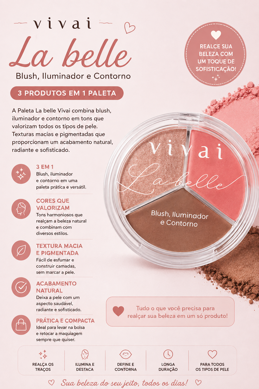 Paleta Vivai La Belle – Blush, Iluminador e Contorno