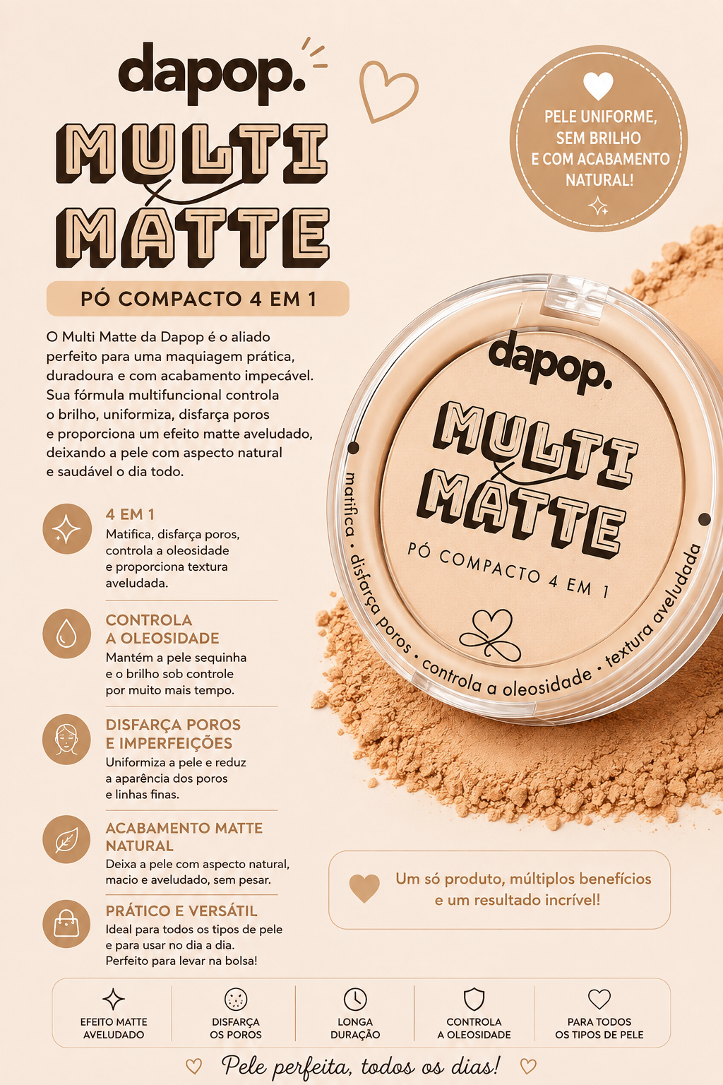 Pó Compacto Dapop Multi Matte 4 em 1